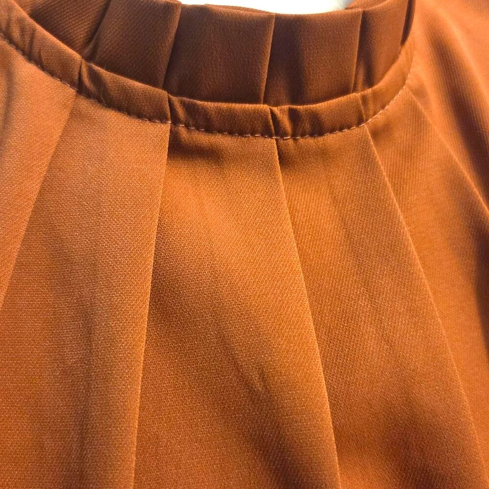 Frilled Mock Neck Sleeveless Blouse, rich rust brown / burnt orange tone